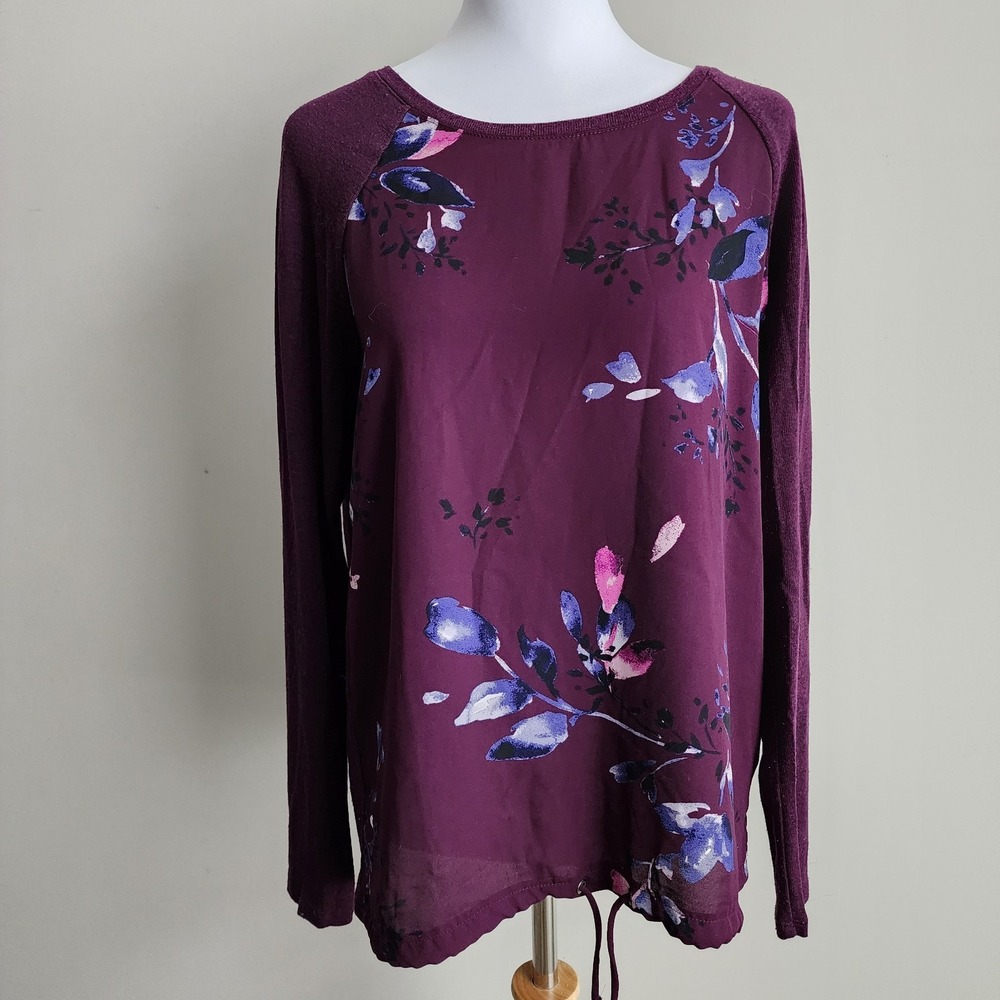 Reitmans Purple Blouse Womens Medium Long Sleeve Elegant Flowy Top Floral Casual